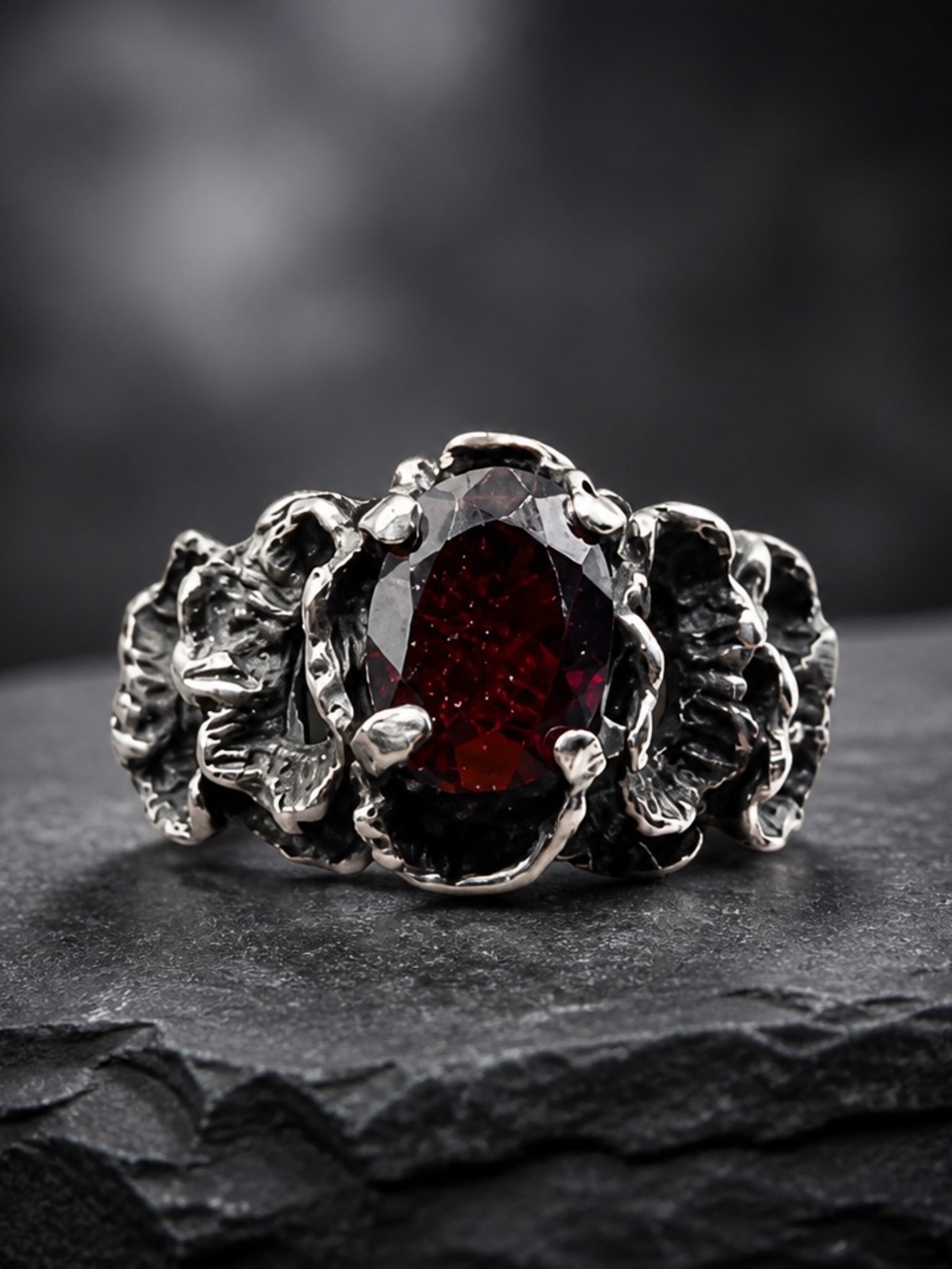 Size 5.5 Sterling Silver Ring with Deep Red Garnet Center